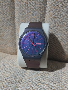 Swatch Sparkle Dial Watch Pink Accents - Purple/Teal Chameleon Effect - Rare